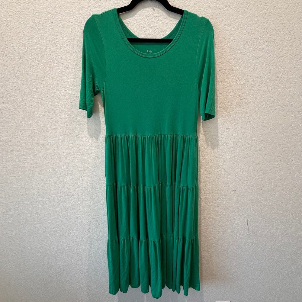 Kyte Baby Living Women Emerald Green Bamboo Tiered Midi Dress Pockets XS